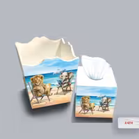 ست سطل و جا دستمال چوبی کودک طرح فیل و زرافه کد A4214