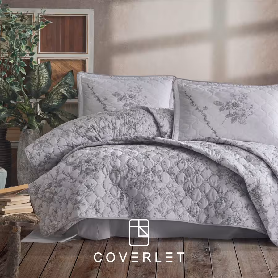 روتختی پنبه دوزی طوسی طرح گل دونفره مدل Messina