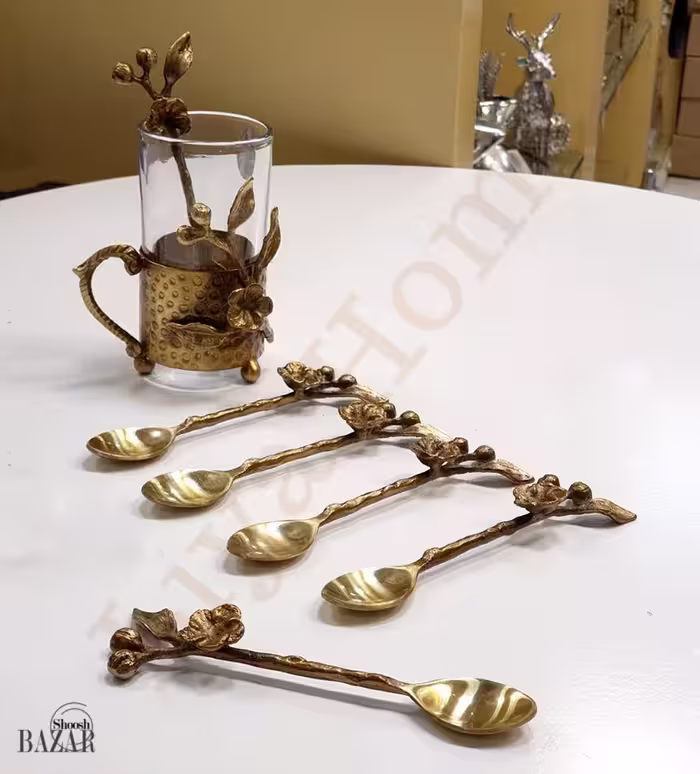 قاشق شربت خوری گل برنجی