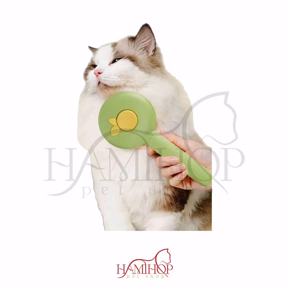 برس سگ و گربه با دکمه تخلیه مو طرح سیبpet brush