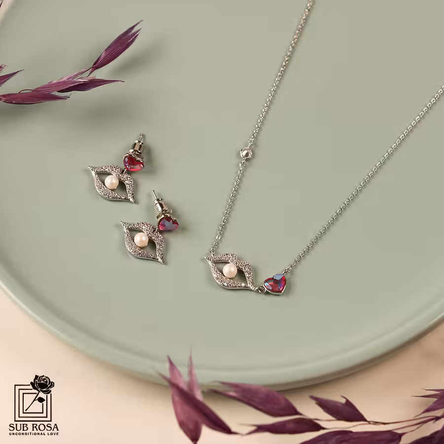 نیم ست سواروسکی المنتس طرح لب 12254