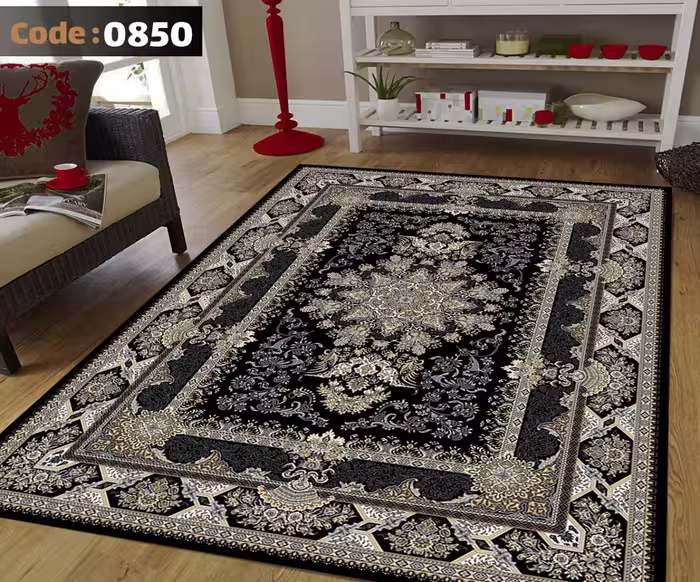 کاورفرش روفرشی دورکشدار گوشه لیفه ای لاکی ، آبی و متنوع کد 0850