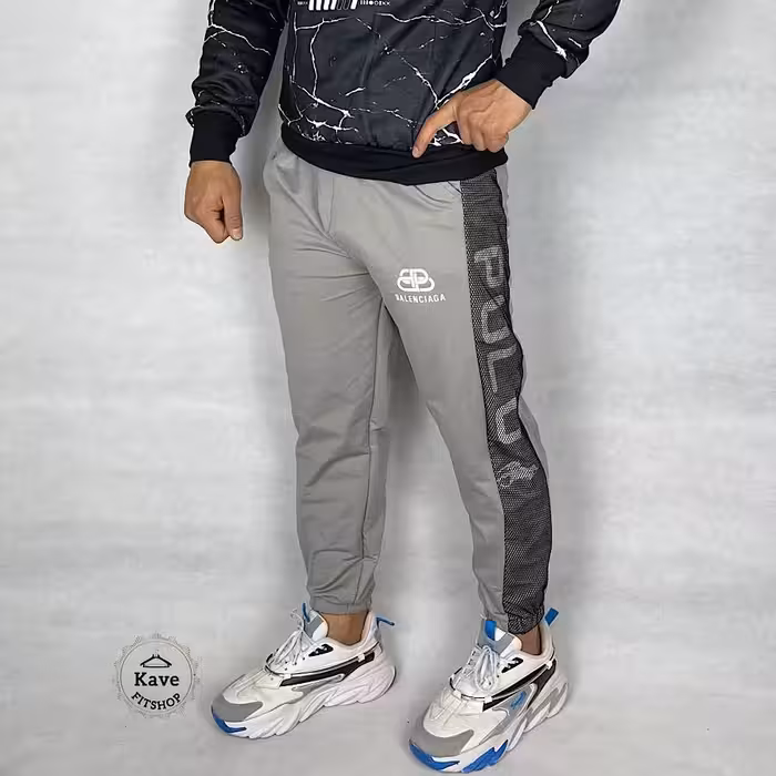 شلوار اسلش مردانه مدل بغل توری پولو طوسی روشن