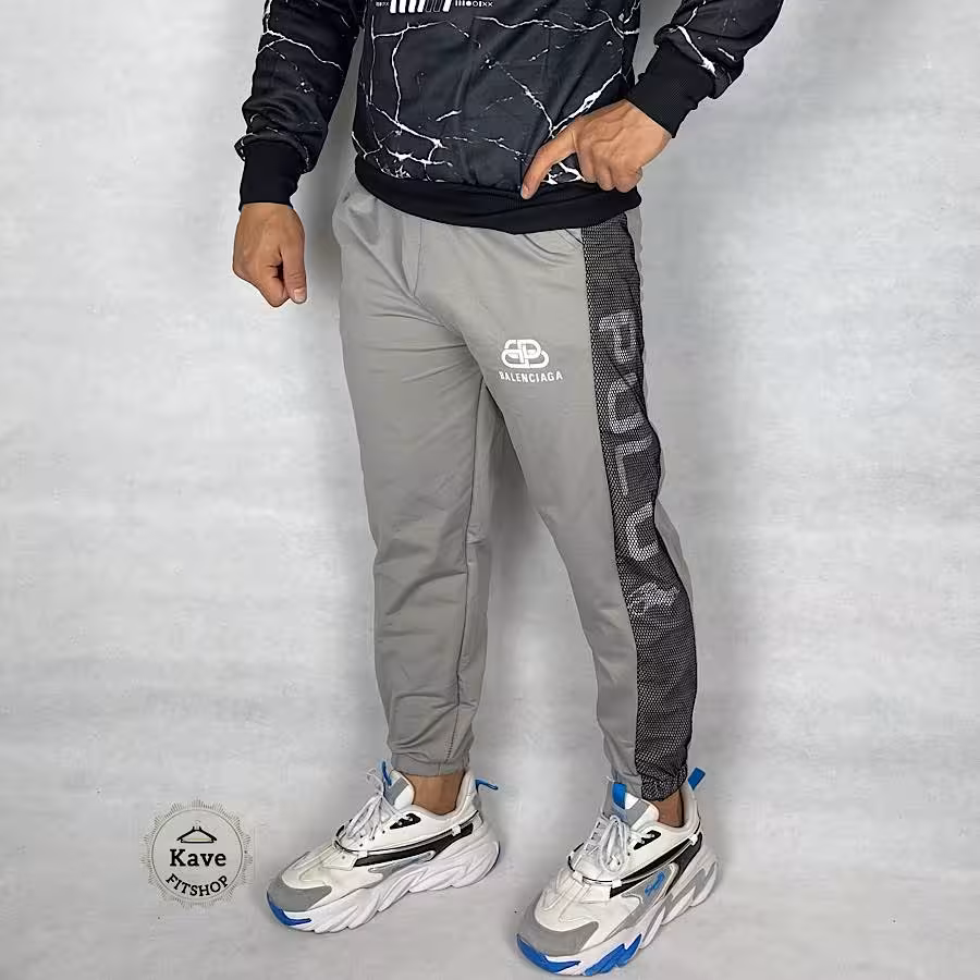 شلوار اسلش مردانه مدل بغل توری پولو طوسی روشن