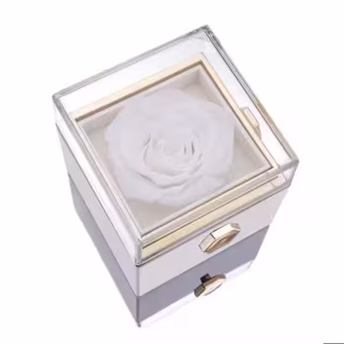 جعبه جواهرات چراخان سفید وارداتی با رز جاودان