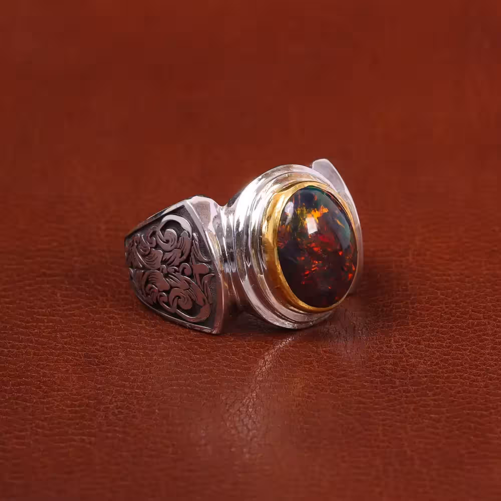 انگشتر اوپال مردانه کد 30175 - جواهری مشاهیر