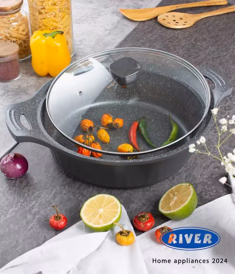 تابه دو دسته سایز 28 طوسی ریور کد 3852G