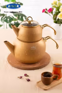 کتری قوری لوله دار 2/8 لیتر گرانیتی ریور RIVER طلایی کد 5856