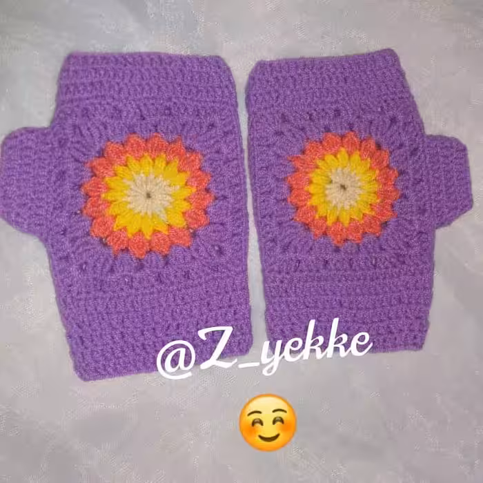 دستکش موتیف طرح گل آفتابگردان کد 122