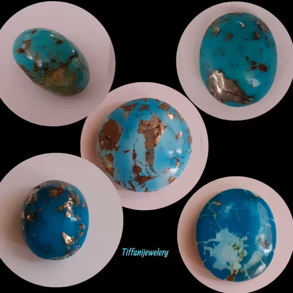 نگین سنگ اصل فیروزه کرمان با رگه های مس  معدنی اصل 