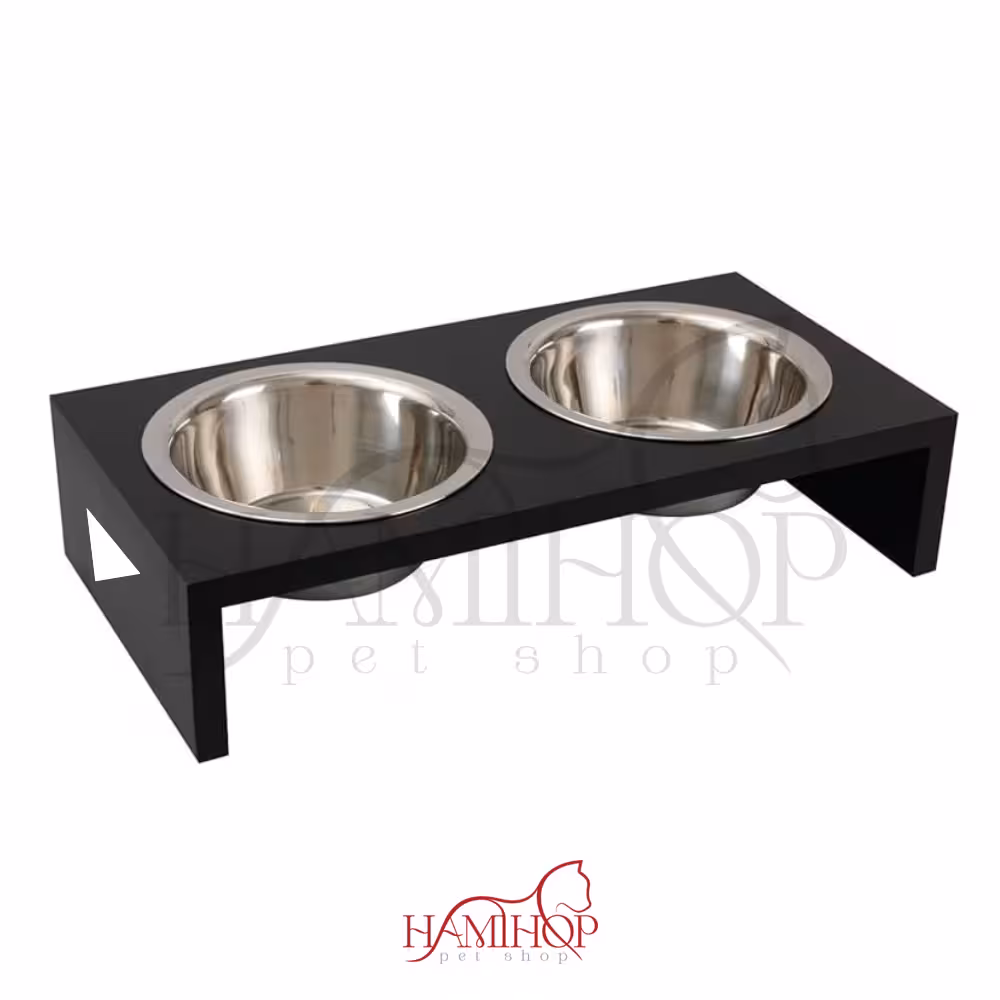 ظرف اب و غذا سگ و گربه استیل مدل دوقلو پایه تاشو سایز بزرگ