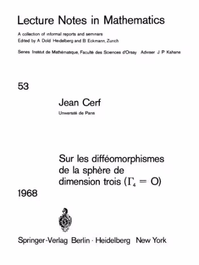 خرید و دانلود نسخه کامل کتاب Sur les diffeomorphismes de la sphere de dimension trois (G4 = O)