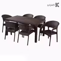 ست میز و صندلی 6 نفره پلاستیکی مدل حصیری ناصر 321-992