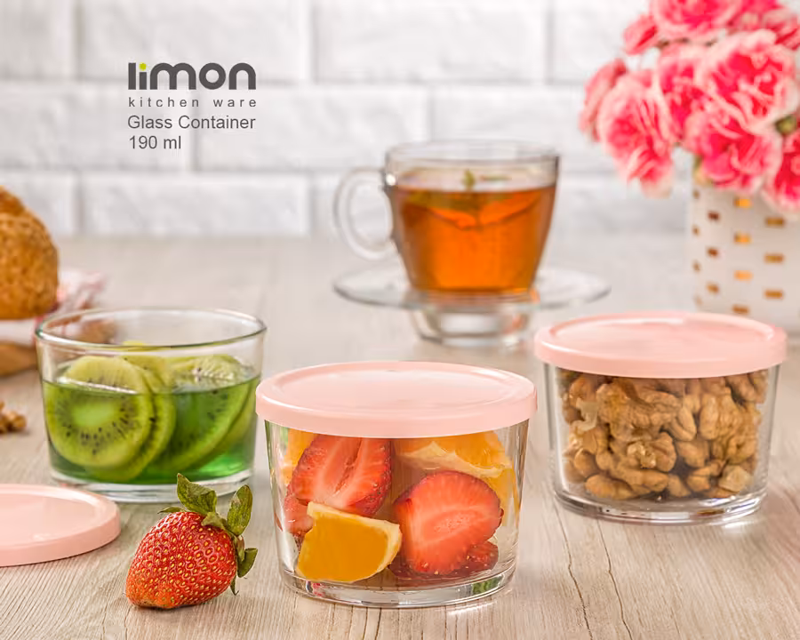ظرف شیشه ای لیمون مدل گرد دربدار 190میلی لیتر کد 1966