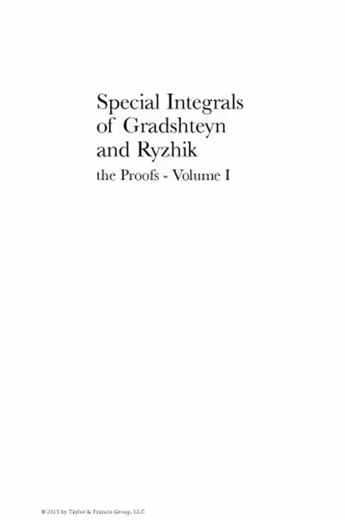 خرید و دانلود نسخه کامل کتاب Special Integrals of Gradshteyn and Ryzhik: The Proofs