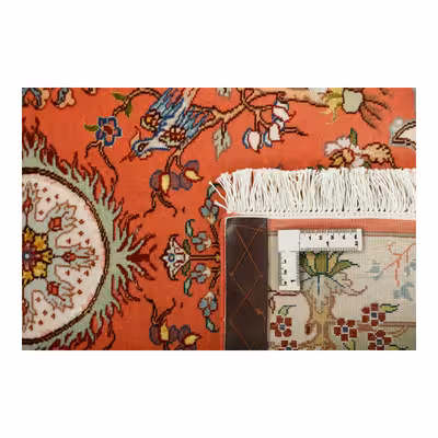 فرش دستبافت یک متری مدل گل ابریشم تبریز کد a537791