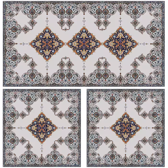 ست رومیزی سه تکه مدل مستطیل مربع طرح اسلیمی کد 9984.1
