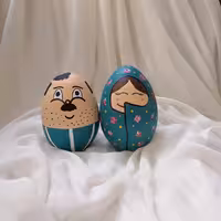 تخم شتر مرغ سفالی مدل عروسکی، پک دو عددی