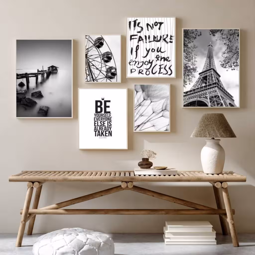 تابلو دکوراتیو 6 تیکه طرح فانتزی سیاه قلم