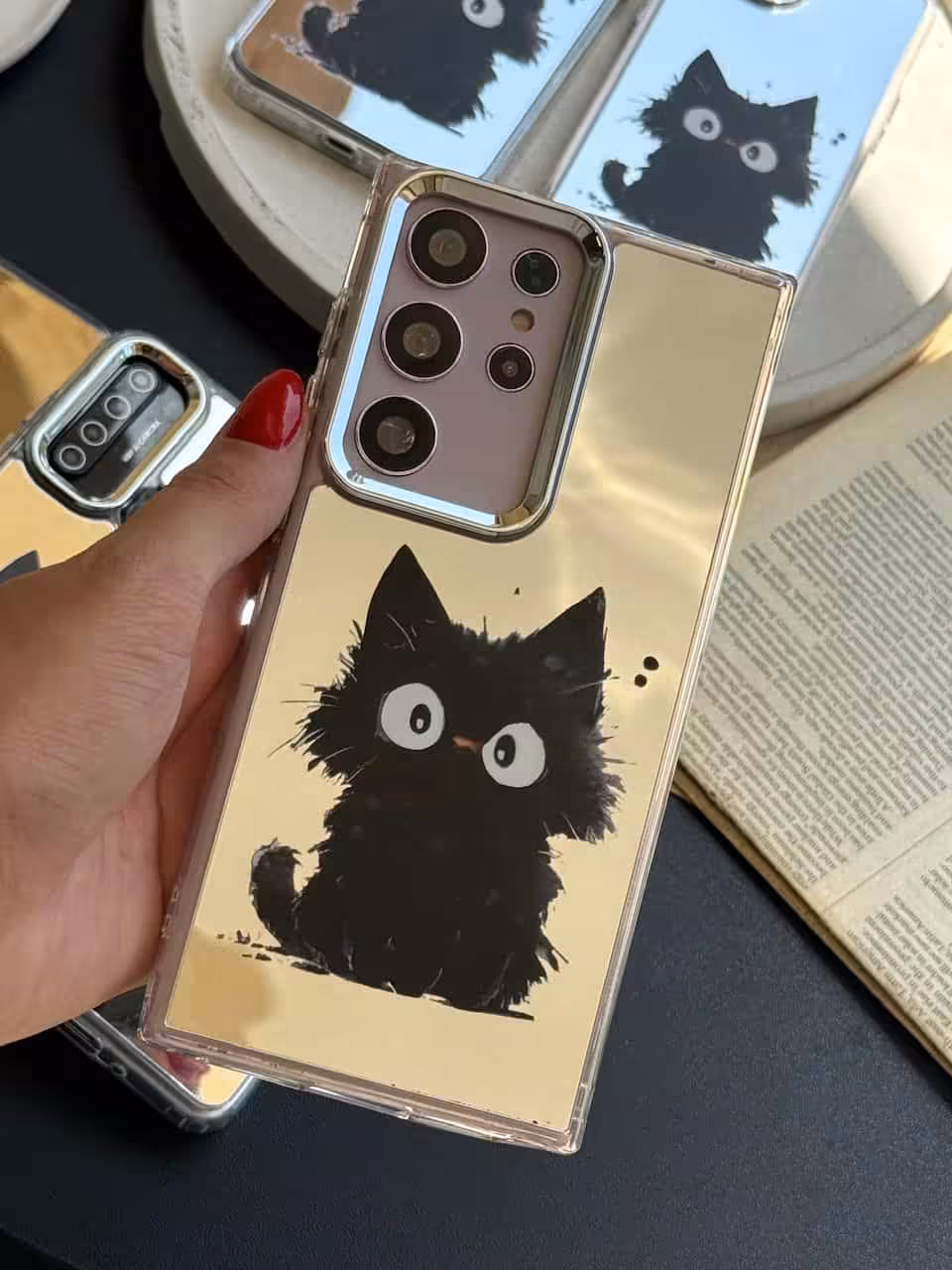 قاب عروسکی آینه ای گربه ملوس سامسونگ A14Samsung A14 plush cat mirror doll frame