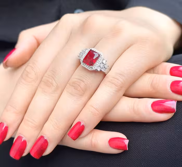 انگشتر جواهری یاقوت سرخ نقره زنانه کد 10977