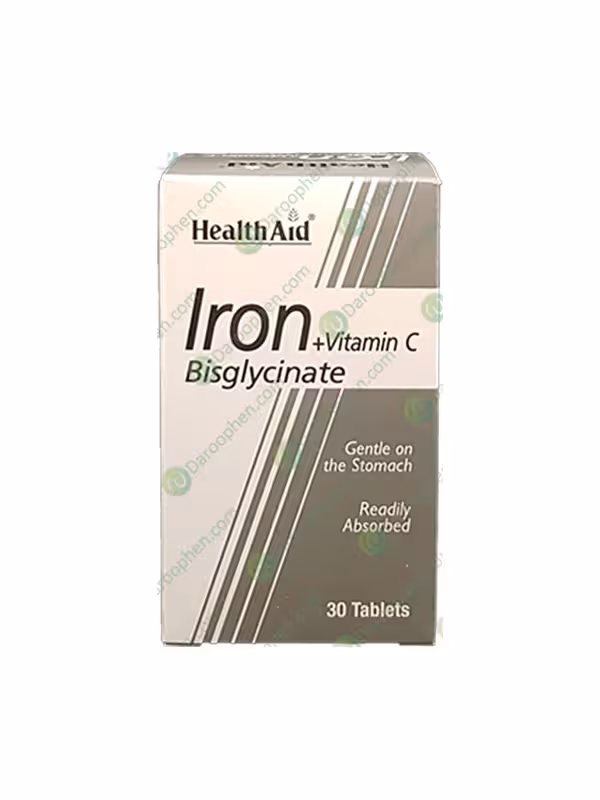 قرص آهسته رهش آهن بیس گلیسینات ویتامین ث هلث اید 30 عددی – HealthAid Iron bisglycinate Vit.C 30 Tablets