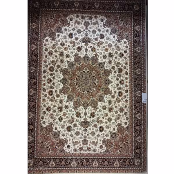 فرش 700 شانه طرح آدینه زمینه کرم بزرگمهر کاشان – کد 7517