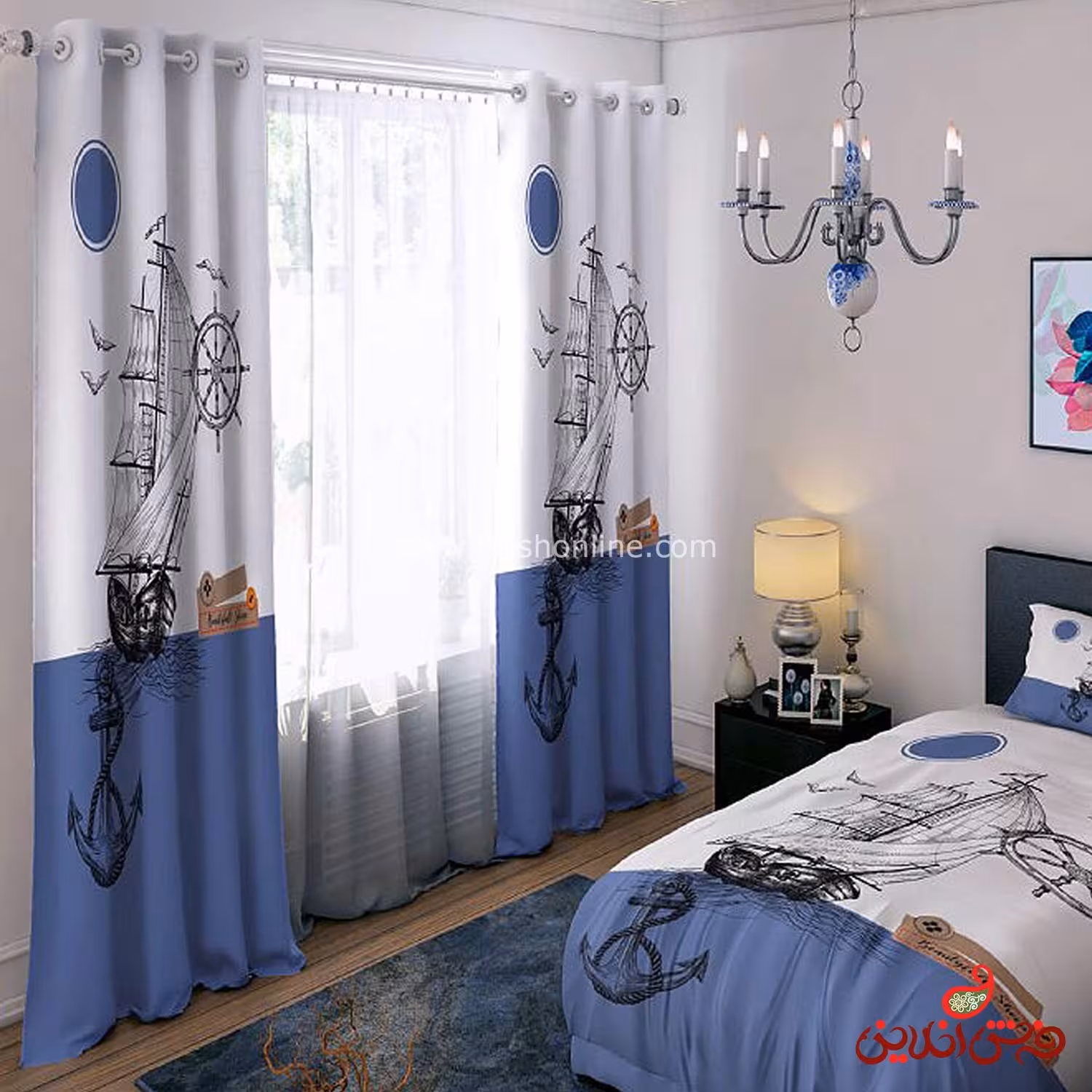 پرده 2 عددی کد 15411/1 طرح کشتی در اقیانوس