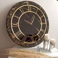 ساعت دیواری رزینی مشکی طرح مرمر قطر60