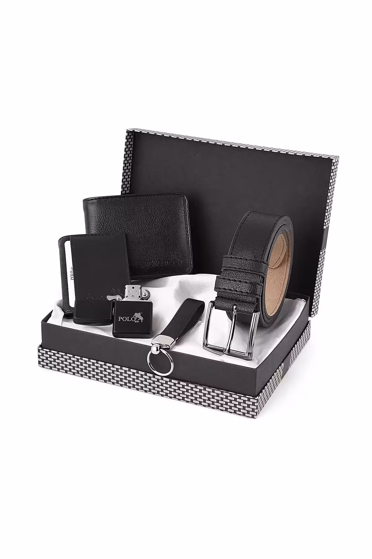 ست کیف کمری، کیف کارت، جاکلیدی، فندک هدیه‌ای سیاه - مدل ست-3012-chx - 8482