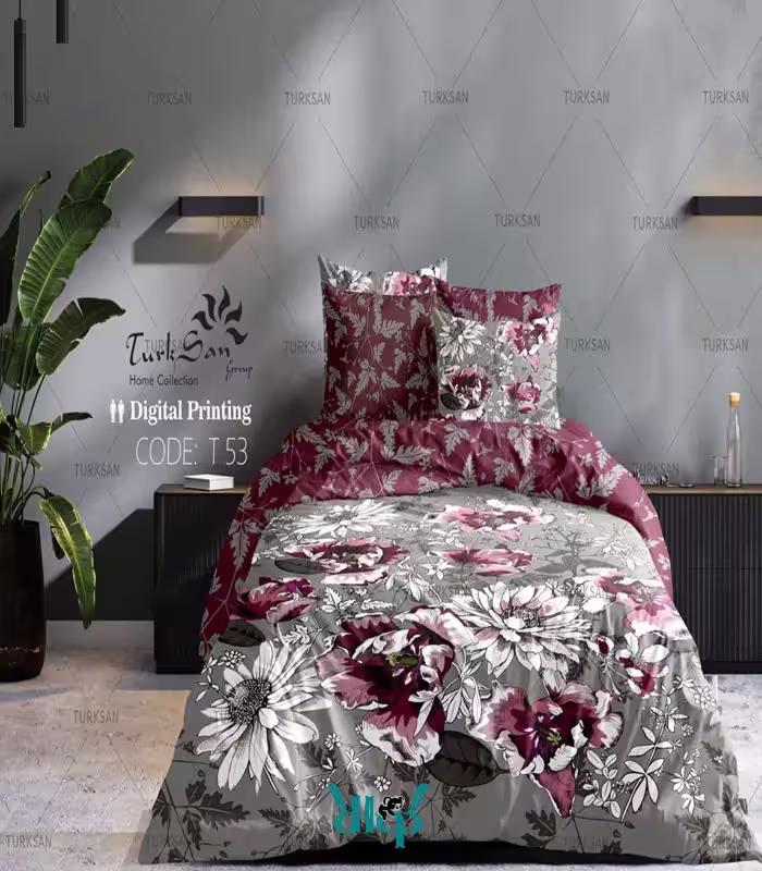 روتختی طوسی گلدار دونفره دورو کد T53