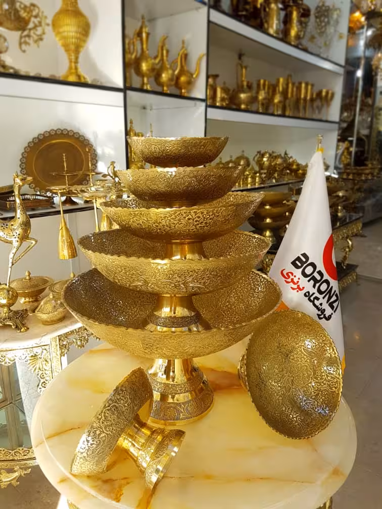 کاسه پایه دار برنجی هندی لبه ریز