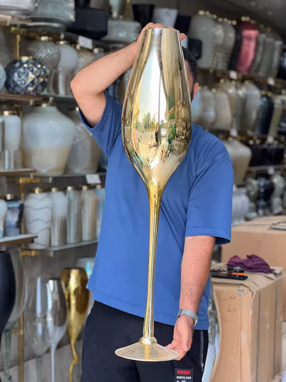 جام شیشه ای طلایی پایه صاف 100سانتی