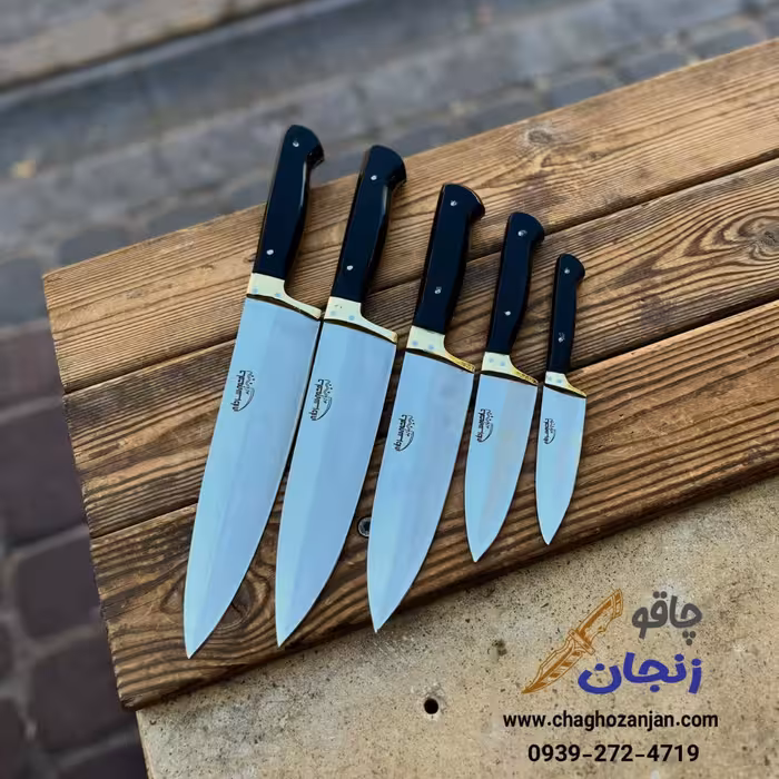 ست چاقو آشپزخانه 5 پارچه فوق العاده با کیفیت  دسته پلکسی تیغه استیل