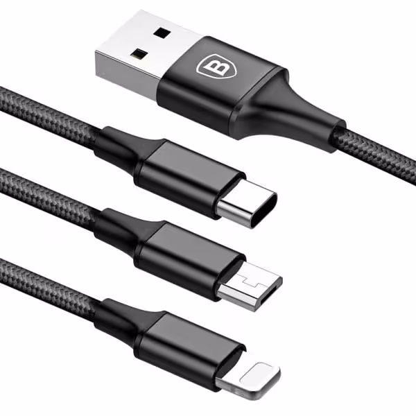 کابل فست شارژ سه کاره USB به Micro Lightning Type-C بیسوس Baseus Rapid Series CAMLT-SU01