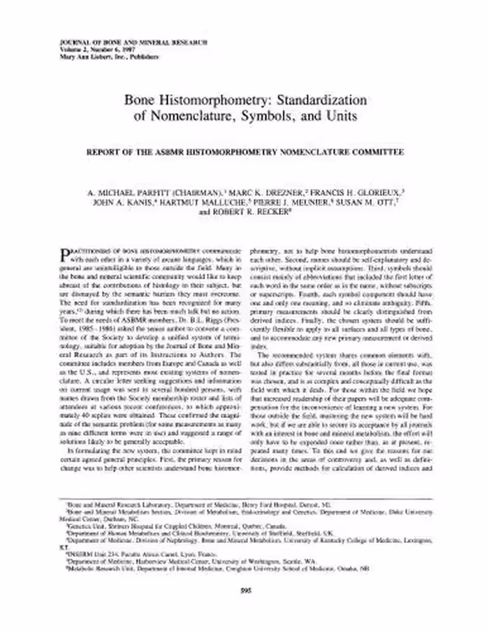 خرید و دانلود نسخه کامل کتاب Bone histomorphometry: standardization of nomenclature, symbols, and units. Report of the ASBMR Histomorphometry Nomenclature Committee