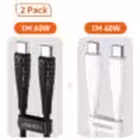 پک 2 تایی کابل تایپ C به C توکی Toocki Type-C to C Cable (60w/1m) سفید/مشکی
