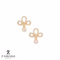 گوشواره میخی طلا طرح تاج و آویز تک نگین کد E10175