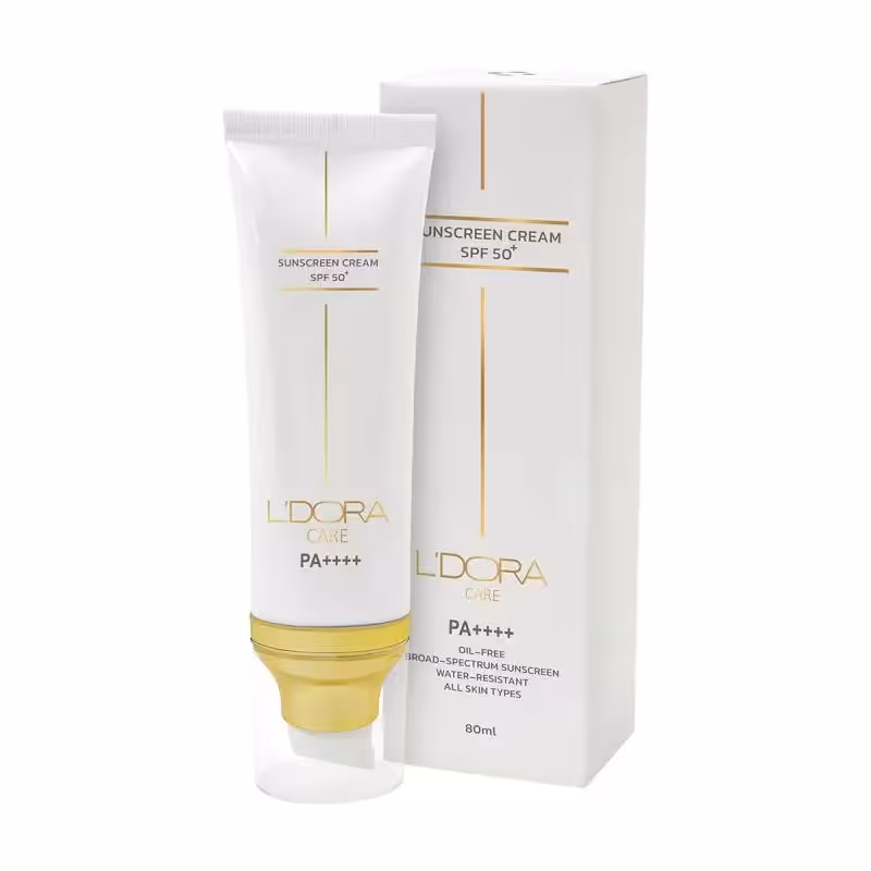 کرم ضدآفتاب  SPF50 بی رنگ مناسب انواع پوست لدورا کر 80 گرمی