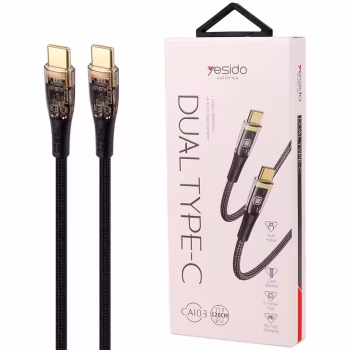 کابل تبدیل فست شارژ Yesido CA103 Type-C To Type-C 5A QC PD 100W 1.2m