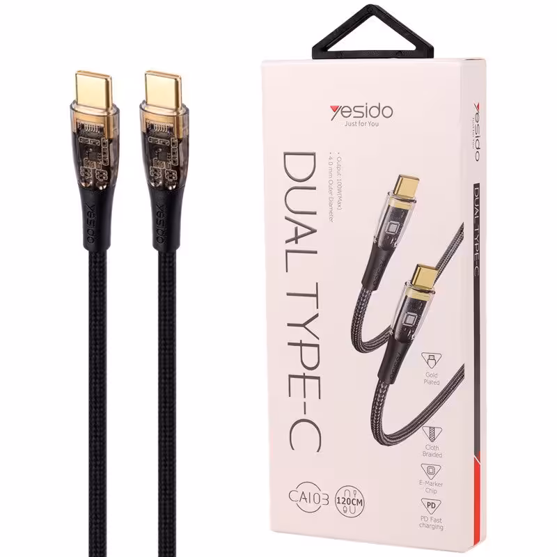 کابل تبدیل فست شارژ Yesido CA103 Type-C To Type-C 5A QC PD 100W 1.2m