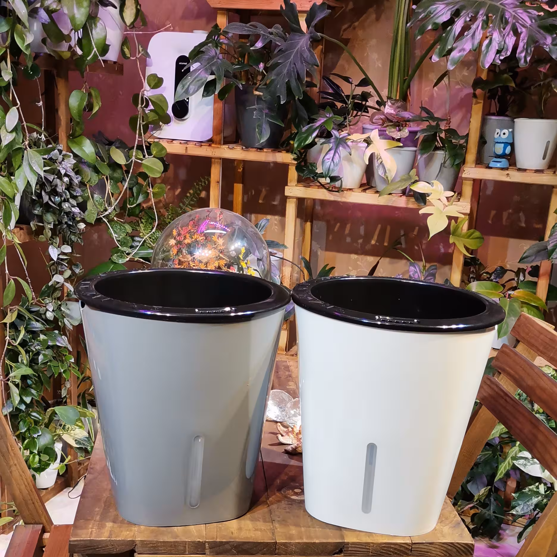 گلدان خودآبیار سایز 22 در دورنگ سیلور وسفید سبد در هر دو مدل مشکی