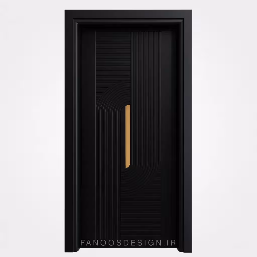 درب مشکی مدرن با طرح برجسته و نوار طلایی کد 30249