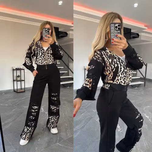 هودی شلوار پلنگی شیک و خاص جنس گلکسی بهاره