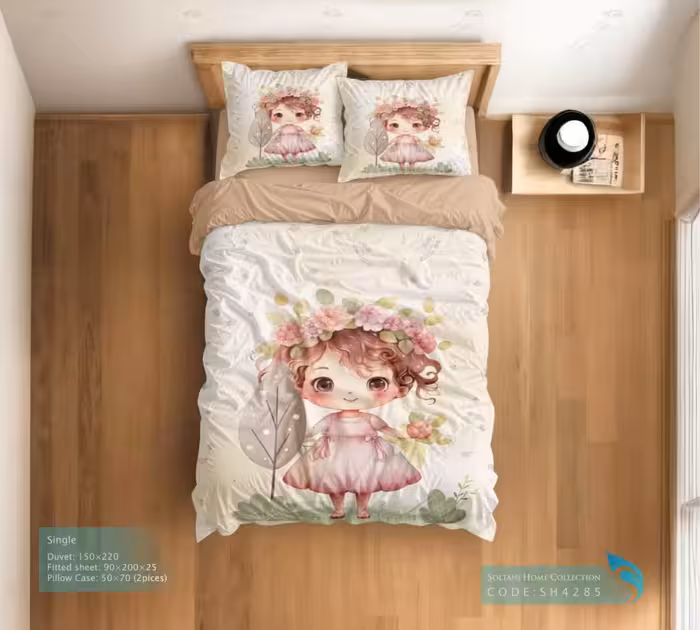 روتختی و ست کامل طرح دختر بهاری سایز یکنفره کد SH4285