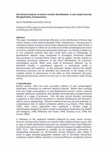 خرید و دانلود نسخه کامل کتاب Directional analysis of surface artefact distributions. A case study from the Murghab Delta, Turkmenistan