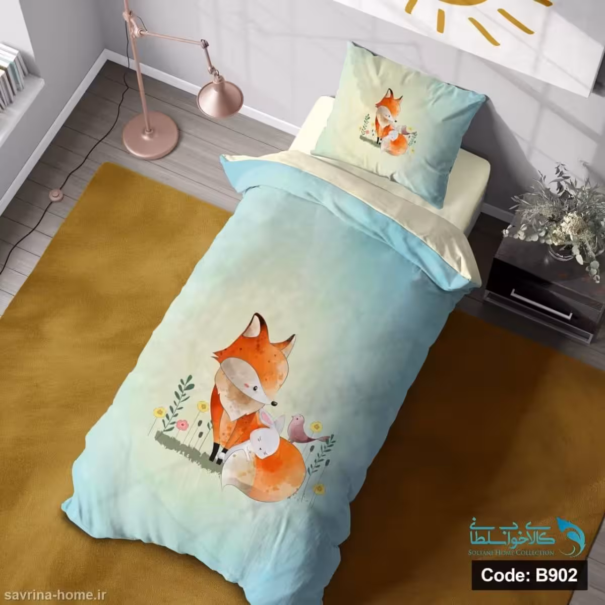 روتختی یک نفره سه بعدی طرح روباه کد B902 چهار تکه