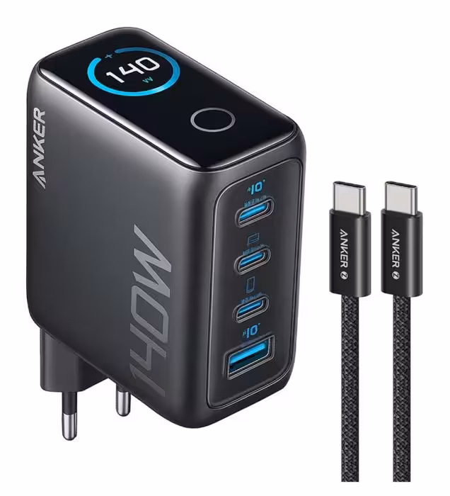 خرید شارژر دیواری انکر 140 وات مدل A2697 به همراه کابل USB-C به طول 1.5 متر قیمت روز