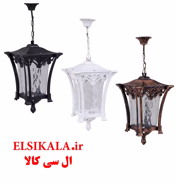 قیمت و خرید عمده چراغ حیاطی آویز کاسپین  مشکی مسی سفید کارتن 8 عددی فروش عمده