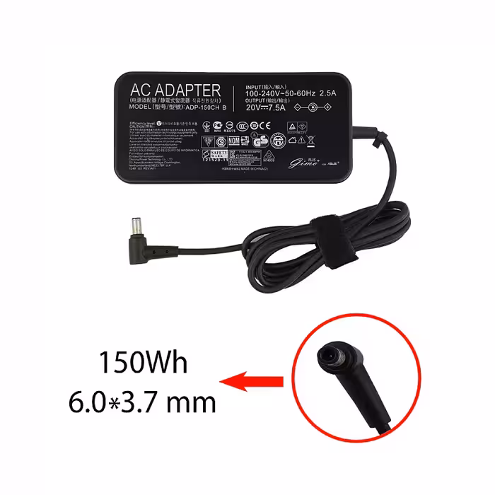 آداپتور و شارژر لپ تاپ ایسوس 20V 7.5A  سوزن دار 6*3.7mm